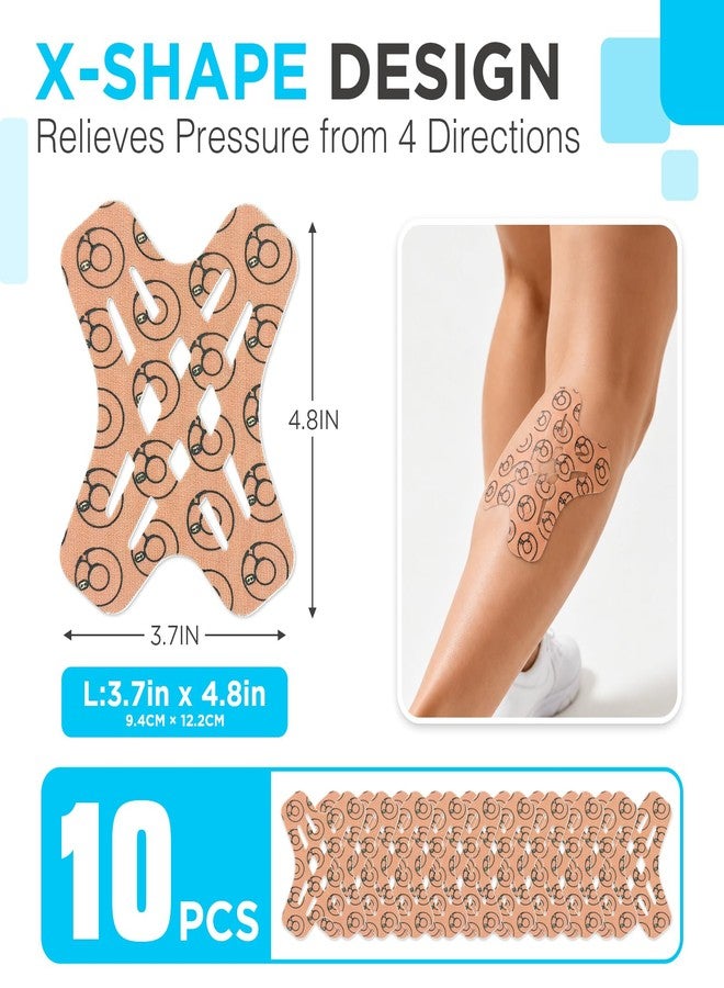 OK TAPE X-Shaped Kinesiology Tape Patches, Precut Elastic Support Tape for Shoulders Wrist Back Knees & Legs Water-Resistant L 10ct Beige - Image 3