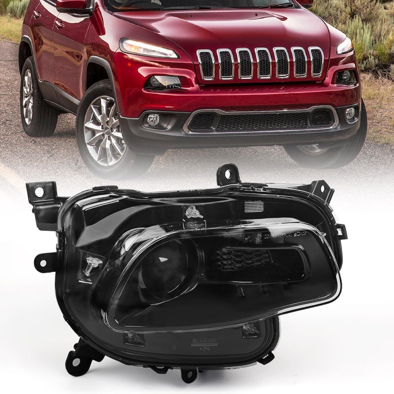 Huray Headlight Assembly for Jeep Cherokee 20142018 Only for Halogen Type Black OE Head Lamp Replacement Passenger Side