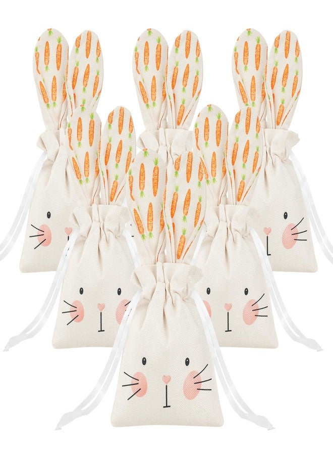 Sucrain 6PCS Easter Bunny Gift Bags Rabbit Ear Bags with Drawstrings Party Favor Reusable Burlap Goodie Rabbit Treat Bag for Easter Tea Party - Image 1