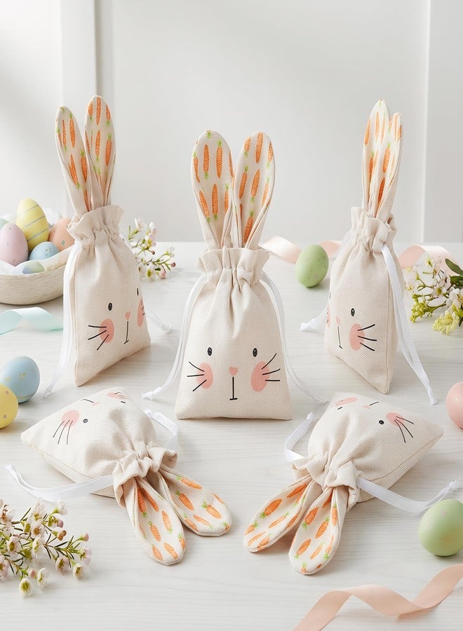 Sucrain 6PCS Easter Bunny Gift Bags Rabbit Ear Bags with Drawstrings Party Favor Reusable Burlap Goodie Rabbit Treat Bag for Easter Tea Party - Image 4