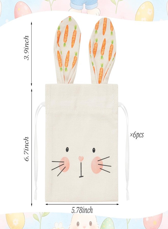 Sucrain 6PCS Easter Bunny Gift Bags Rabbit Ear Bags with Drawstrings Party Favor Reusable Burlap Goodie Rabbit Treat Bag for Easter Tea Party - Image 2