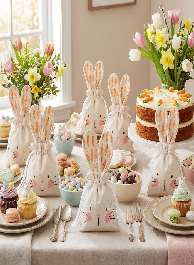 Sucrain 6PCS Easter Bunny Gift Bags Rabbit Ear Bags with Drawstrings Party Favor Reusable Burlap Goodie Rabbit Treat Bag for Easter Tea Party - Image 5