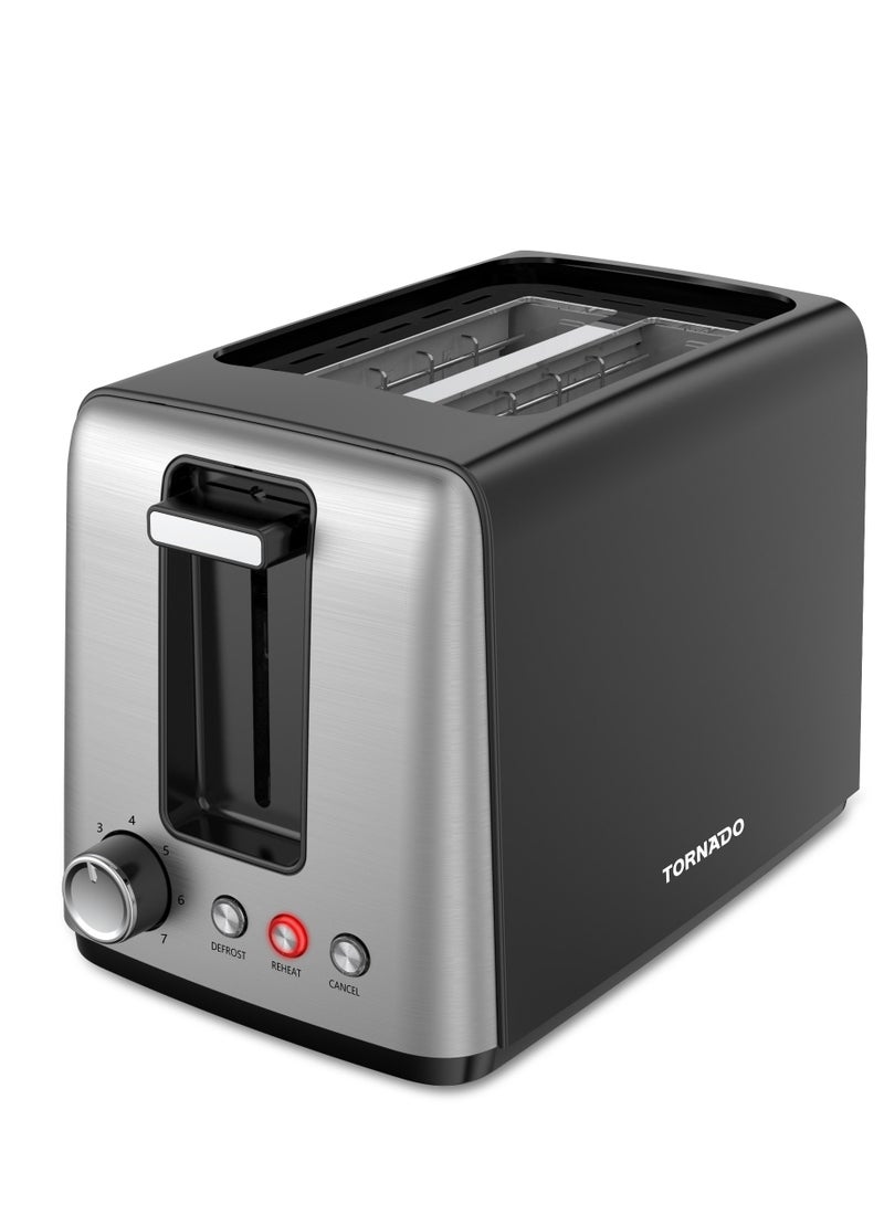 Tornado Toaster 2 Slice, 750W, 7 Browning Settings, Reheat/Cancel/Defrost Functions, Removable Crumb Tray, Black TTA01118-GS
