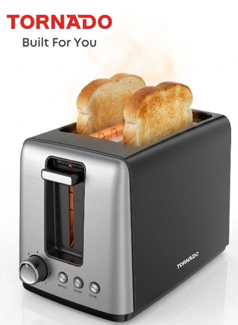 2-Slice Bread Toaster, 750W Power, 7 Browning Settings, Reheat / Cancel / Defrost Functions, Removable Crumb Tray, Integrated Control Knob, Compact Design, Black - TTA01118-GS - 1-Year Free Warranty