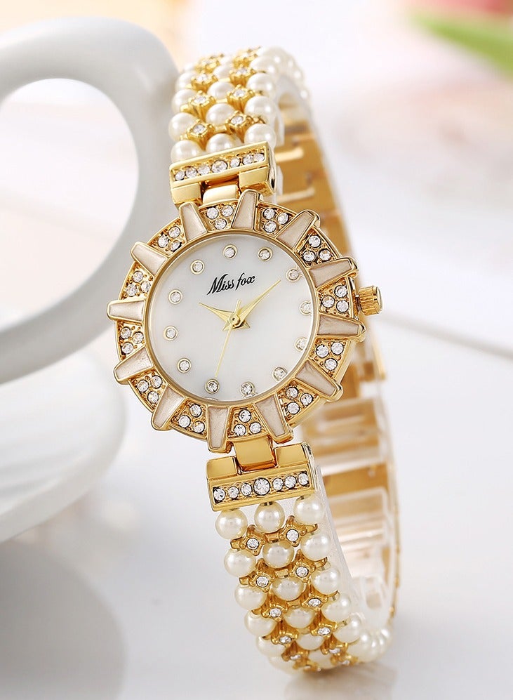 MISS FOX Women's Bracelet Watch Women's Diamond Alloy Pearl Strap Quartz Watch - Image 1