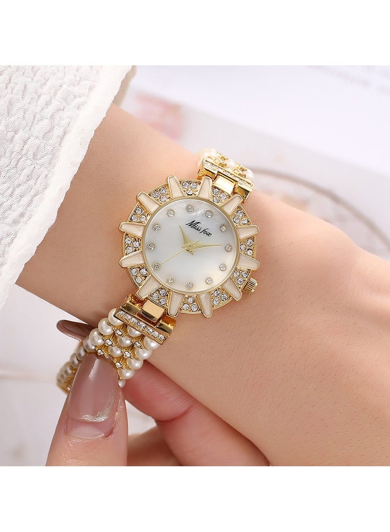 MISS FOX Women's Bracelet Watch Women's Diamond Alloy Pearl Strap Quartz Watch - Image 2