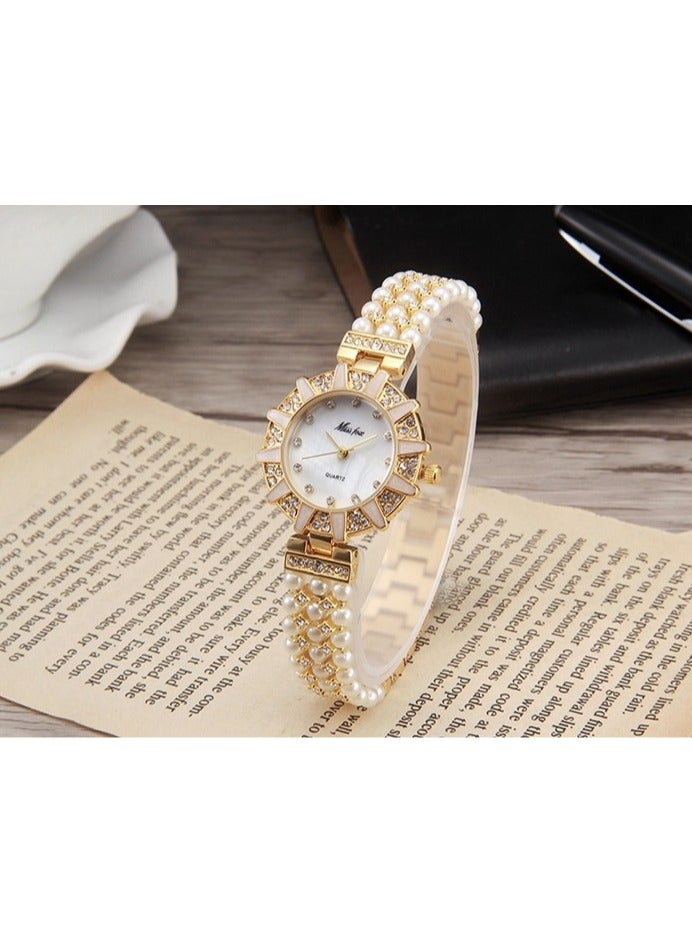 MISS FOX Women's Bracelet Watch Women's Diamond Alloy Pearl Strap Quartz Watch - Image 3