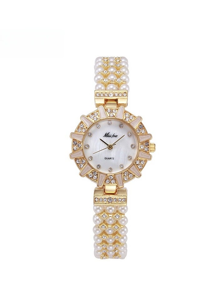 MISS FOX Women's Bracelet Watch Women's Diamond Alloy Pearl Strap Quartz Watch - Image 4