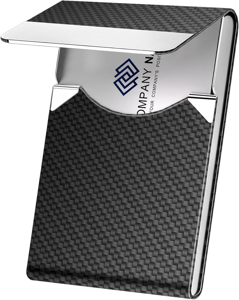 DMFLY Business Card Holder, Metal Business Card Case Pocket, Card Holder for Women & Men, Professional PU Leather Business Card Holders RFID Blocking Name Card Holder Case with Magnetic Clasp | Slim - Image 1