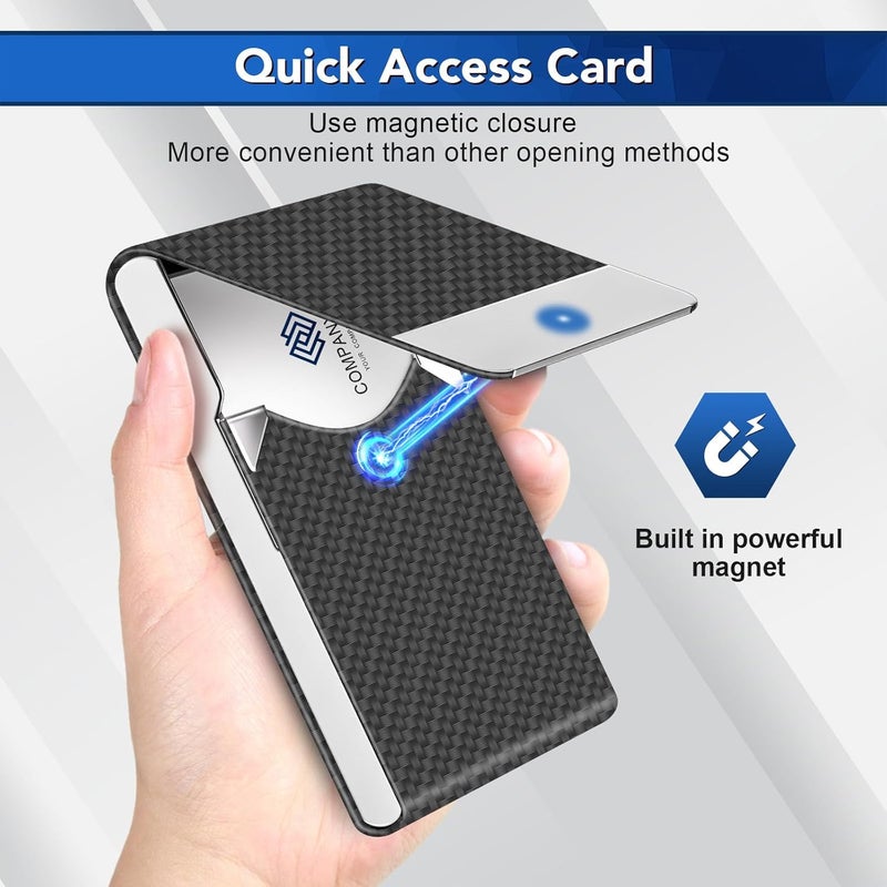 DMFLY Business Card Holder, Metal Business Card Case Pocket, Card Holder for Women & Men, Professional PU Leather Business Card Holders RFID Blocking Name Card Holder Case with Magnetic Clasp | Slim - Image 4
