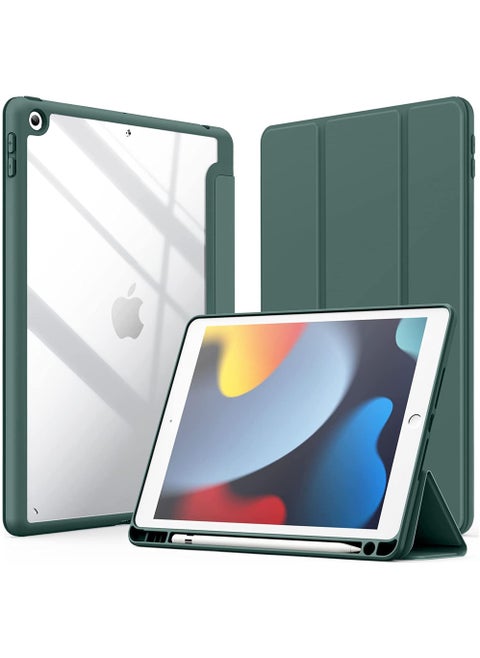 Case for iPad 10.2-Inch (9th/8th/7th Generation 2021/2020/2019) with Pencil Holder Clear Transparent Back Shell Slim Stand Shockproof Tablet Cover Auto Wake/Sleep