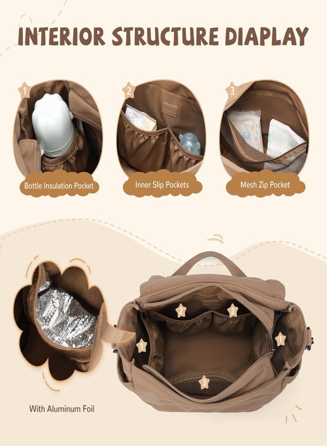 GOLF QUALITY 22L Puffer Diaper Bag Tote,Large Capacity Baby Diaper Tote Travel Bags Crossbody Hospital Bag for mom,Champagne Brown - Image 3