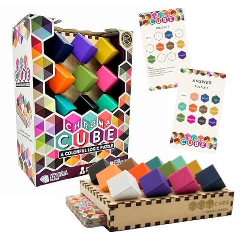 Project Genius: Chroma Cube, A Colorful Logic Puzzle, 12 Colorful Wood Blocks, 25 Brainteaser Cards, Puzzle, Great Gift, 1 Player Game Logic - Image 1