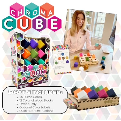 Project Genius: Chroma Cube, A Colorful Logic Puzzle, 12 Colorful Wood Blocks, 25 Brainteaser Cards, Puzzle, Great Gift, 1 Player Game Logic - Image 5