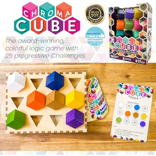 Project Genius: Chroma Cube, A Colorful Logic Puzzle, 12 Colorful Wood Blocks, 25 Brainteaser Cards, Puzzle, Great Gift, 1 Player Game Logic - Image 3