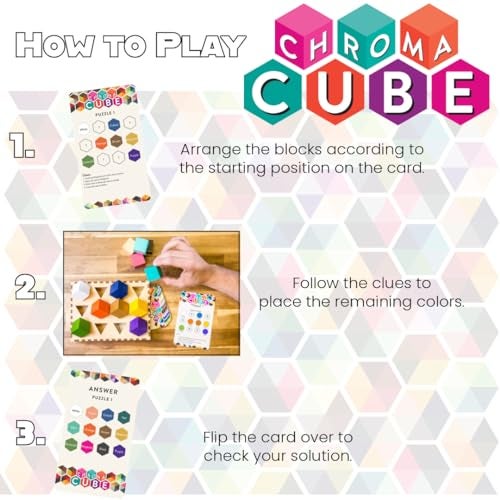 Project Genius: Chroma Cube, A Colorful Logic Puzzle, 12 Colorful Wood Blocks, 25 Brainteaser Cards, Puzzle, Great Gift, 1 Player Game Logic - Image 4