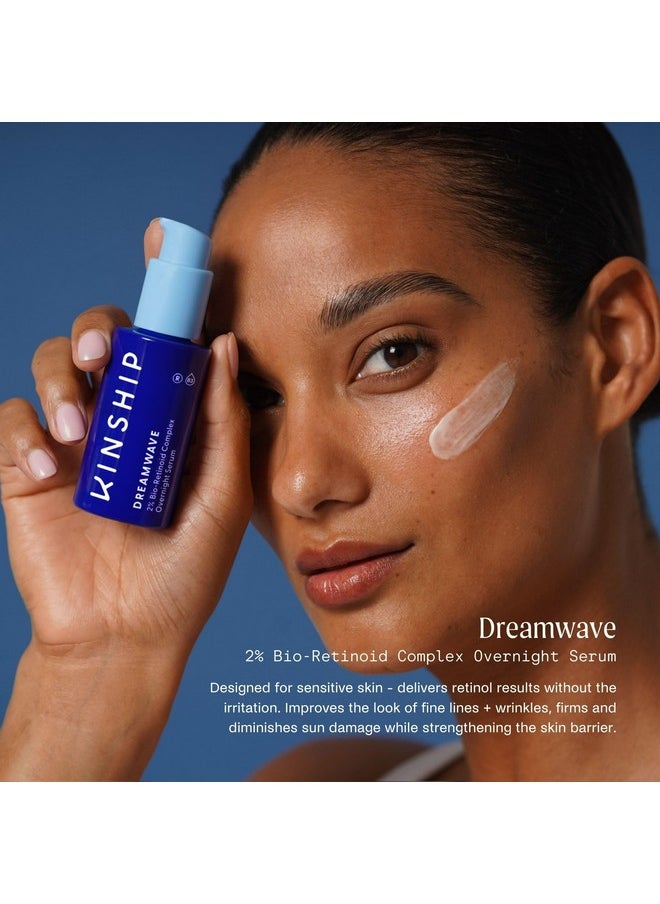 Kinship Dreamwave 2% Bioretinoid Overnight Renewal Serum Retinol For Sensitive Skin Smooth Wrinkles Niacinamide + Tranexamic Acid Brighten Moisturize Reduce Redness (1 Oz)  - Image 2