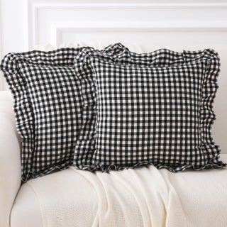 K MASANIJI 2 Pack Black White Plaid Ruffle Gingham Throw Pillow Covers 18x18 inches  100% Washed Cotton Buffalo Checkered Farmhouse Pillow Shams (18x18 inches Black/White Plaid) - pzsku/Z75370C3870B34851EE09Z/45/1749668121/82ec0134-feb3-4356-be0f-4f0d6ca48314