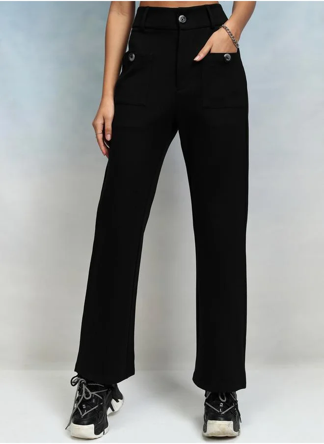 Tokyo Talkies High Rise Straight Fit Trousers