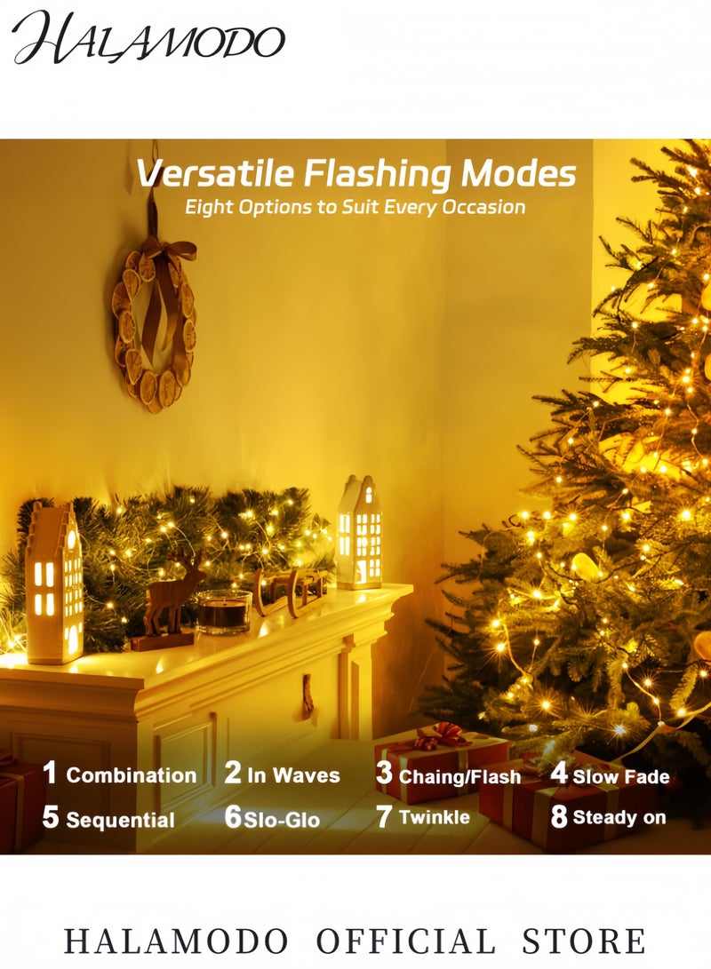 HALAMODO 2-Piece Solar Fairy String Lights Outdoor 200 LED Copper Wire Twinkle Lights with 8 Modes Waterproof Solar Powered Garden Patio Hanging Lights for Christmas Party Wedding Decor  - Image 3