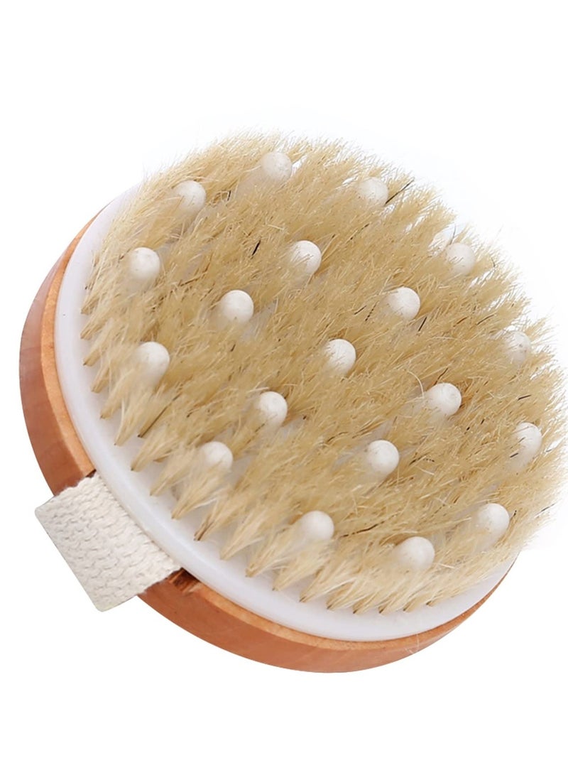 دايتويز فرشاة استحمام من خشب الساج للتنظيف الجاف والرطب، مقشر للجسم الجاف، فرشاة تقشير، فرشاة استحمام للجسم، فرشاة جافة مستديرة - Image 1