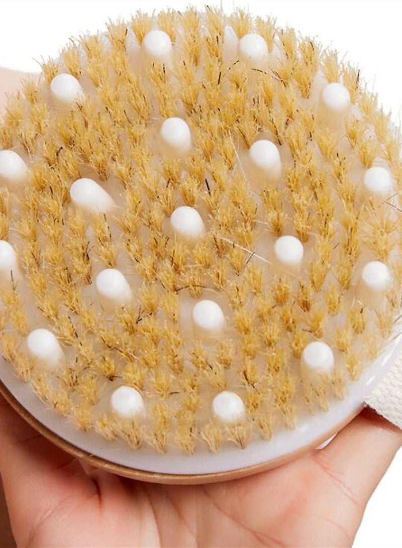 دايتويز فرشاة استحمام من خشب الساج للتنظيف الجاف والرطب، مقشر للجسم الجاف، فرشاة تقشير، فرشاة استحمام للجسم، فرشاة جافة مستديرة - Image 2