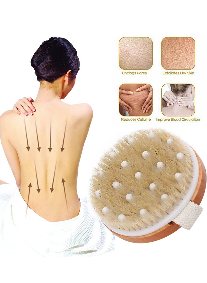 دايتويز فرشاة استحمام من خشب الساج للتنظيف الجاف والرطب، مقشر للجسم الجاف، فرشاة تقشير، فرشاة استحمام للجسم، فرشاة جافة مستديرة - Image 5