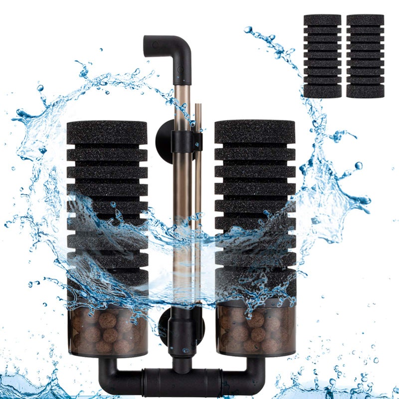 hygger Sponge Filter, Aquarium Filter Double Sponge Replaceable Media with 4 Biochemical Sponges and 1 Bag of Filtered Ceramic Balls Ultra Quiet Filter Fish Tank (S/M) (M for 15 to 55 Gallon Tank) - Image 1