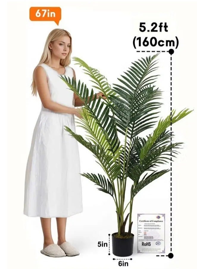 Snooe 160 CM Artificial Areca Palm Plant Fake Tropical Palm Tree, 4 Feet Faux Dypsis Lutescens Plants in Pot for Indoor Outdoor House Home Office Garden Modern Decoration Housewarming Gift-Set - Image 5