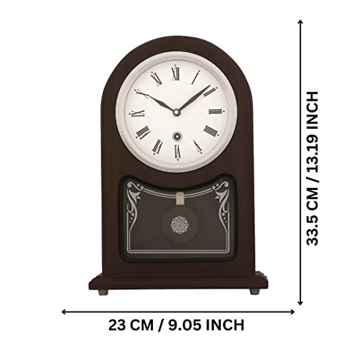 CHRONIKLE Vertical Wooden Case Analog Pendulum Roman Numbers Table Clock for Office Desk Study Room Home Decorations Gifts (Size: 23 x 8 x 33.5 CM | Weight: 1240 Gram | Color: Rosewood) - Image 4