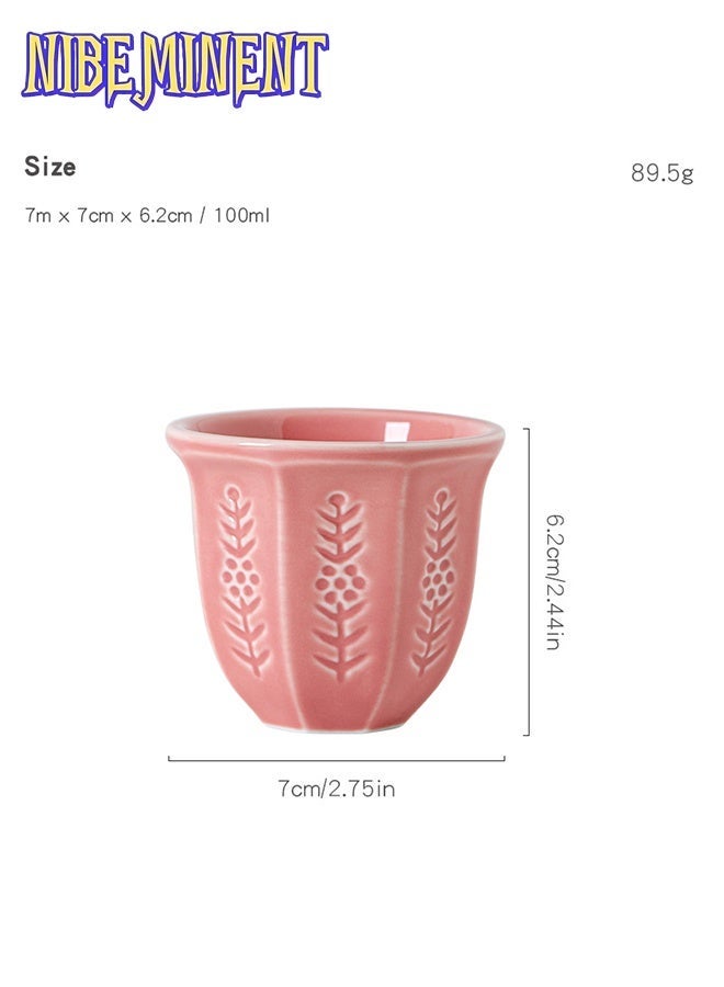 NIBEMINENT 6pcs Arabic Coffee Cup  Set Ceramic Handless 100ml - Embossed Tulip Design for Turkish Coffee, Espresso, Arabic Tea, Kahwa, Gift & Home Decor - Image 3