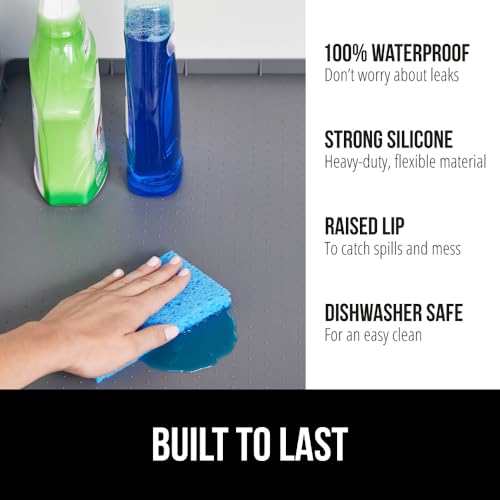 GORILLA GRIP Waterproof Silicone Under Sink Mat with Raised Lip for Kitchen and Bathroom 31 x 22 in Cabinet Shelf Liner Stay in Place Mats Dishwasher Safe Drawer Liner Organizer Tray Gray - Image 3