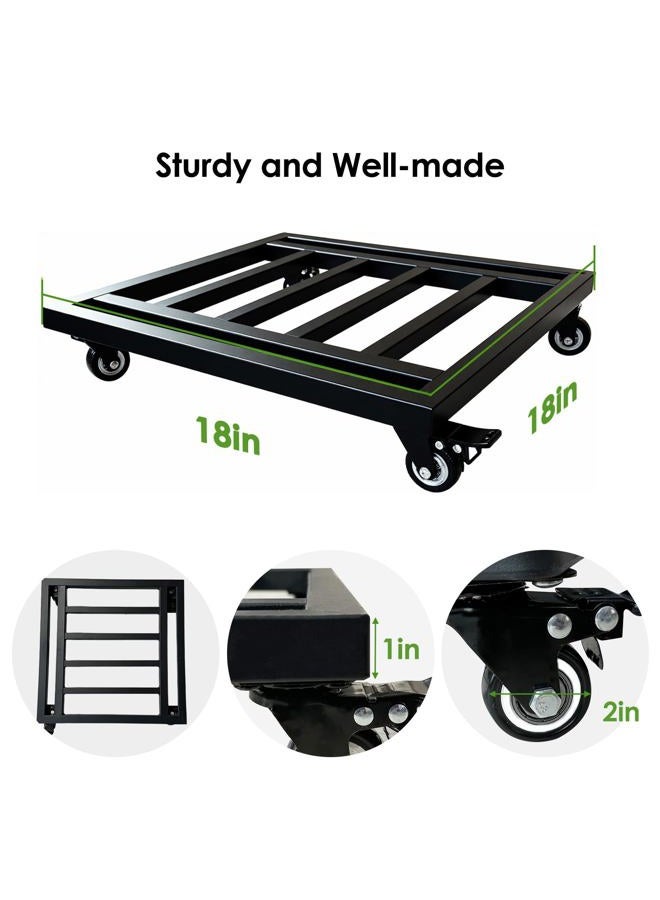 Hongsane 18" Square Plant Stand with Wheels Heavy Duty,500Lbs Large Metal Plant Caddy for Indoor Outdoor Use,Rolling Plant Dolly with Rubber Casters,Rust-Proof Black Plant Tray for Large Planters Pots - Image 2