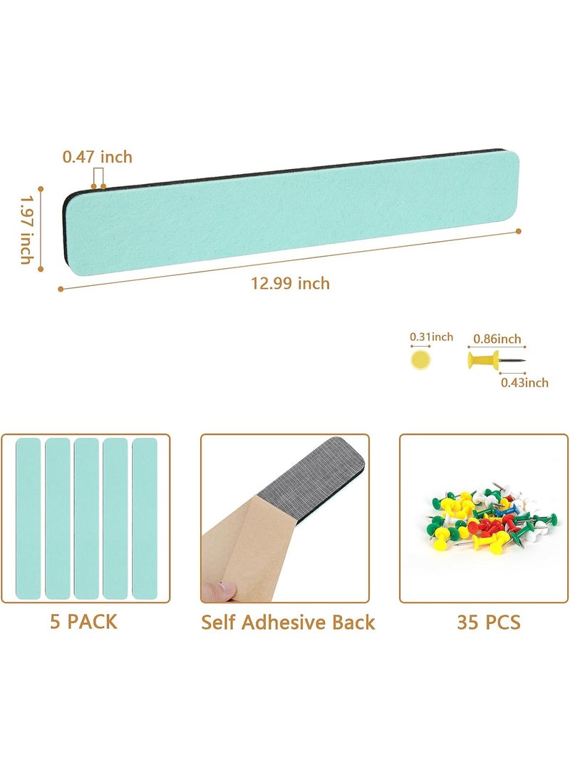 Little gorilla 5 Pack Bulletin Board Strips, Felt Pin Board Bar with 35 Push Pins Self-Adhesive Felt Bulletin Board for Office School Home Wall Decoration, for Organize Memo, Photos, Display（Light Green） - Image 2