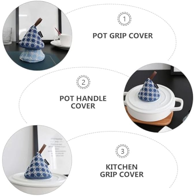 Pot Handle CoverSleeves Triangle Cotton Handle Cover Heat Insulated Pot Lid Grip Scald Proof Pan Grip Cover For Frying Pan Griddle Kettle Dark Blue - Image 4
