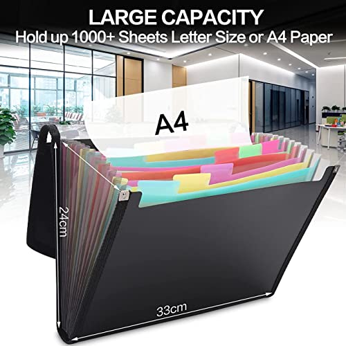 NISUN 13 Pockets A4 File Organiser for documents, Expanding File Folder Letter Size Paper Document Storage with Coloured Tags for Office and School (33 * 24cm) - Image 2