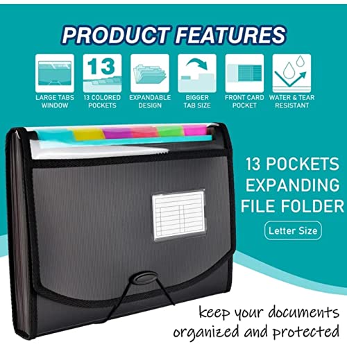 NISUN 13 Pockets A4 File Organiser for documents, Expanding File Folder Letter Size Paper Document Storage with Coloured Tags for Office and School (33 * 24cm) - Image 3
