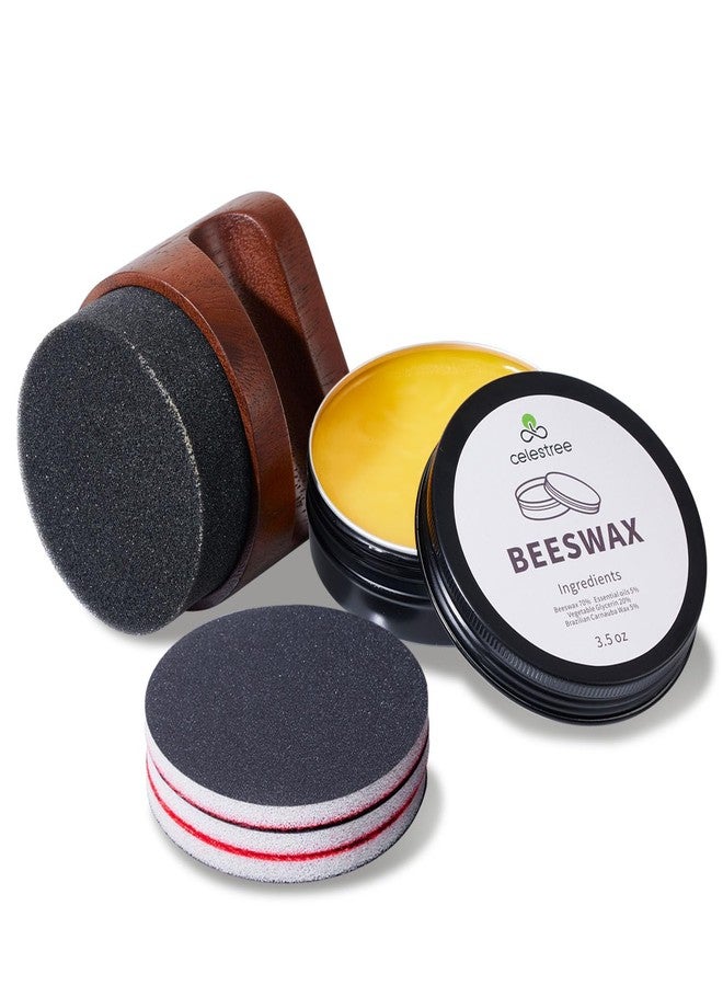 Celestree Food Grade Cutting Board Wax Care Kit, 3.5 oz Beeswax Polish with Wood Handle Applicator, 2 Reusable Sponges and 3 Sandpapers - Image 1