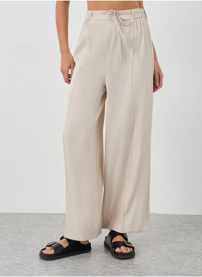ستايلي Styli Elasticated Waistband Wide Leg Jeans with Drawstring