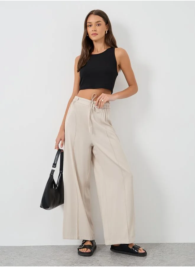 ستايلي Styli Elasticated Waistband Wide Leg Jeans with Drawstring