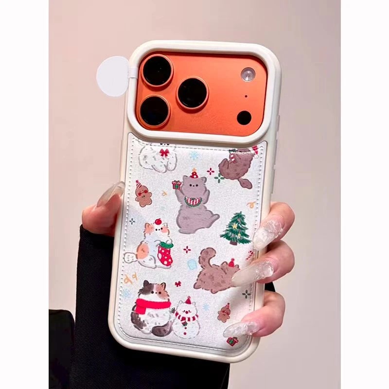 جراب هاتف Apple iPhone 17 Pro Max بتصميم قطة كرتونية برتقالية لطيفة، يتميز بغطاء جلدي مقاوم للصدمات