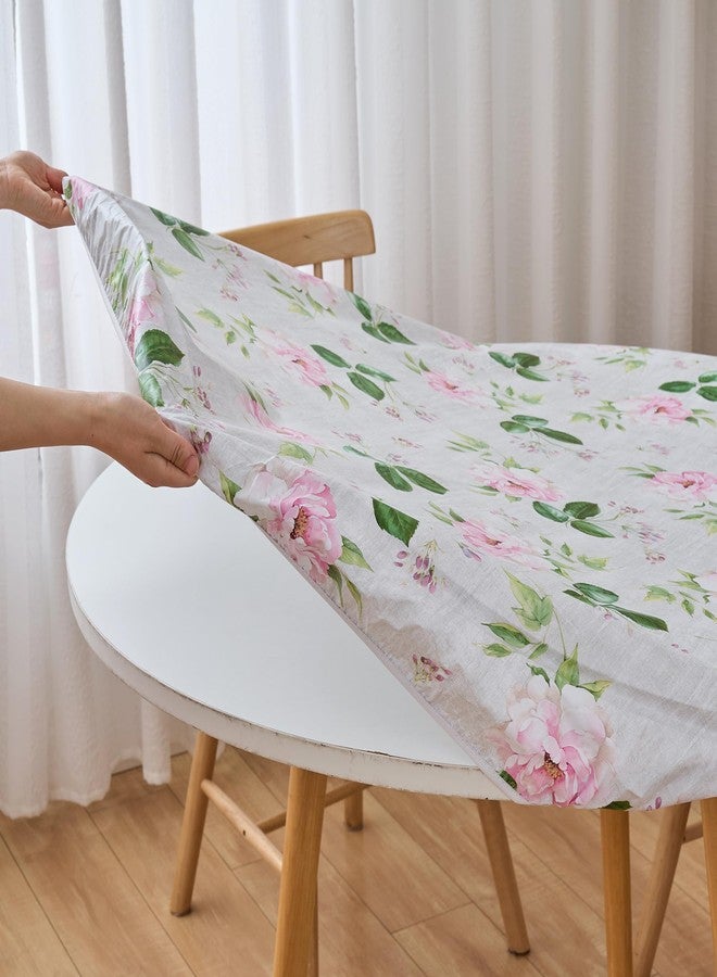 LIBERECOO Round Fitted Vinyl Tablecloth with Flannel Backing, Elastic Edge Waterproof Table Cloth Plastic Table Cover for Indoor & Outdoor - Image 3