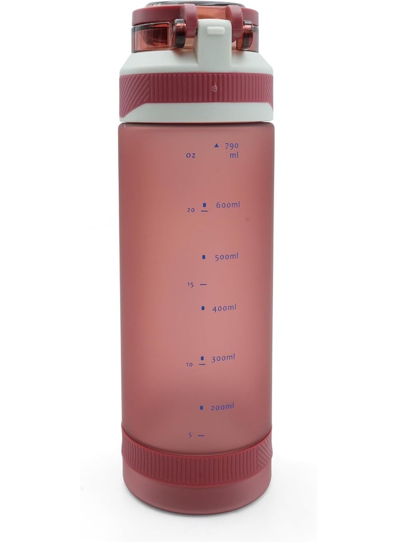 TR6 Sport Frosted Gym Water Bottle BPA Free Leak Proof with Measurement Markers Flip Lock Lid Durable Hydration Bottle for Fitness Office Travel Outdoor Wide Mouth for easy cleaning (Red) 790ml - Image 1