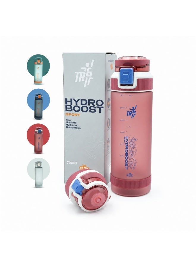 TR6 زجاجة مياه رياضية TR6 رياضية غير لامعة خالية من مادة BPA ومضادة للتسرب مع علامات قياس وغطاء قابل للقفل وزجاجة ترطيب متينة للياقة البدنية والمكتب والسفر في الهواء الطلق وفم واسع لسهولة التنظيف (أحمر) 790 مل - Image 1