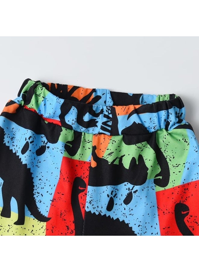 ديناصورز طقم صيفي أولادي قطعتين للأطفال، تيشيرت قطن نص كم بطباعة حروف وديناصور مع شورت، ملابس مريحة وناعمة للأطفال من عمر 1 إلى 4 سنوات، مناسب للاستخدام اليومي والخروجات - Image 2