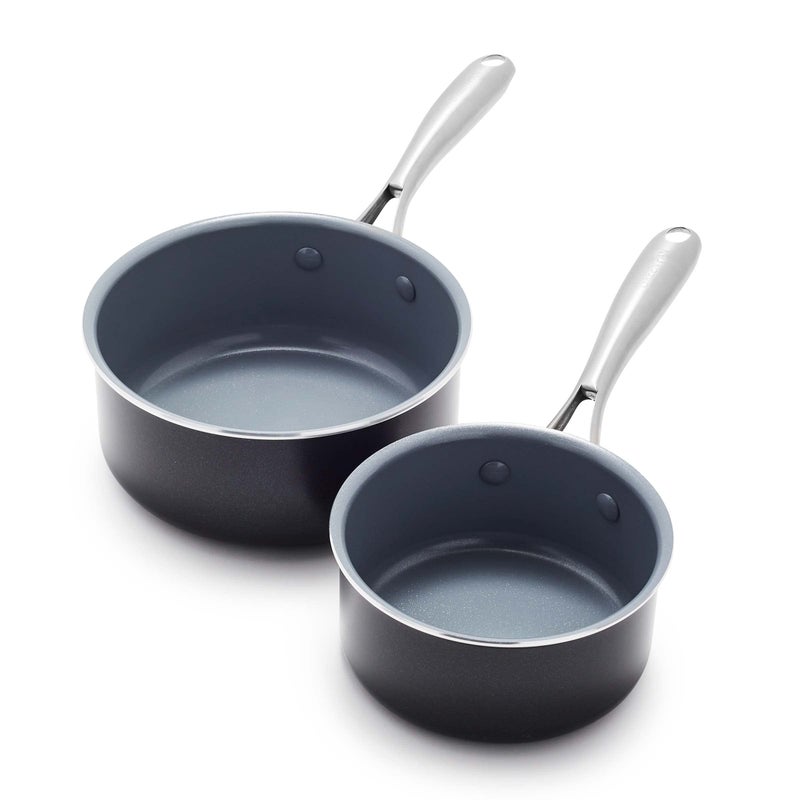 GreenPan Swift Healthy Ceramic Nonstick 1QT and 2QT Saucepan Set Stainless Steel Handle PFASFree Dishwasher Safe Oven Safe Black