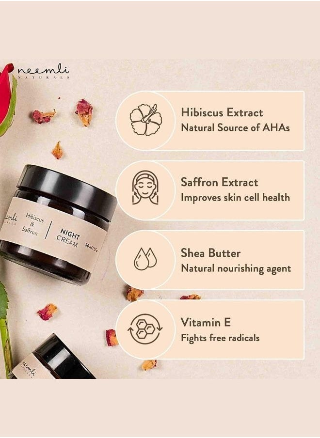 Hibiscus and Saffron Night Cream | Moisture Retention and Anti Aging | 50 ml