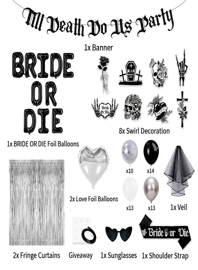 LANGASQUE Bride or Die Bachelorette Party Decorations, 67pcs Till Death Do Us Party Banner Balloons Swirl Fringe Curtains Shoulder Strap Veil, Til Death Do Us Party Bachelorette Party Supplies - Image 4