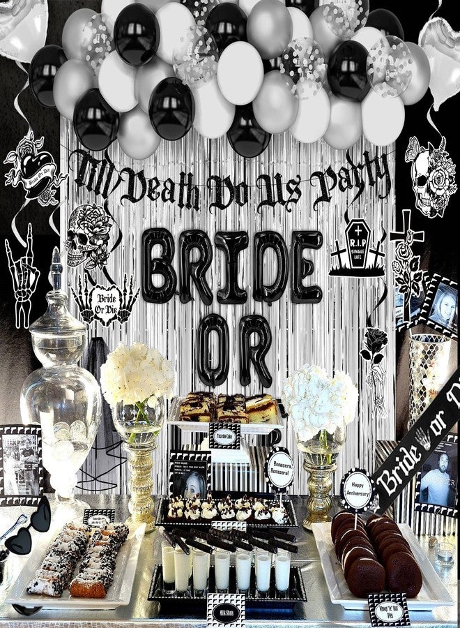 LANGASQUE Bride or Die Bachelorette Party Decorations, 67pcs Till Death Do Us Party Banner Balloons Swirl Fringe Curtains Shoulder Strap Veil, Til Death Do Us Party Bachelorette Party Supplies - Image 2