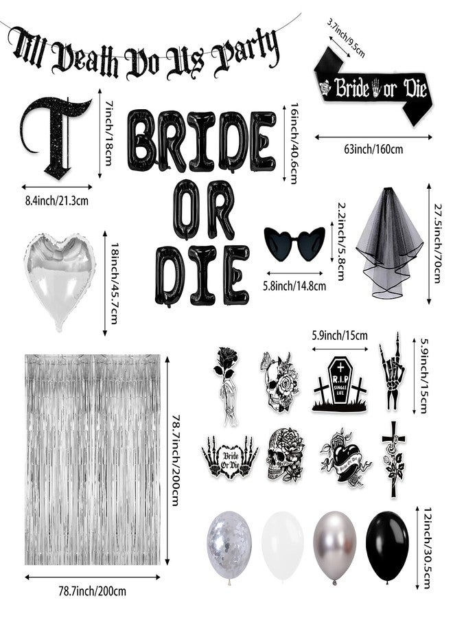 LANGASQUE Bride or Die Bachelorette Party Decorations, 67pcs Till Death Do Us Party Banner Balloons Swirl Fringe Curtains Shoulder Strap Veil, Til Death Do Us Party Bachelorette Party Supplies - Image 3